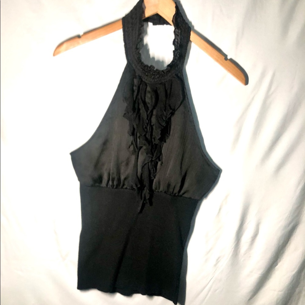 Front Ruffle Halter Top - Black